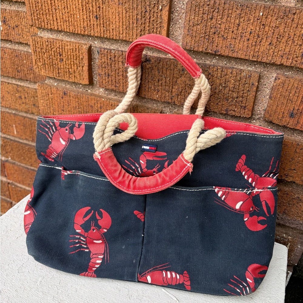 Tommy Hilfiger Navy Canvas Tote with Red Lobster Print